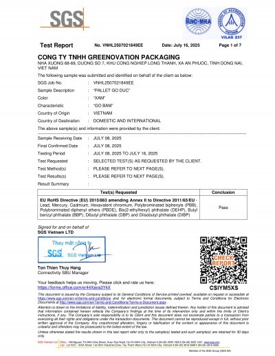 Test results according to RoHS Directive