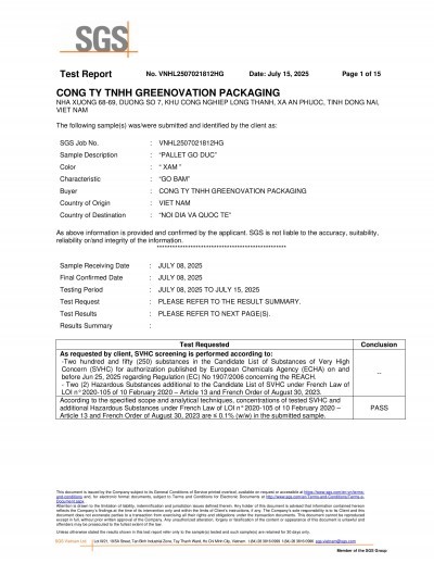 Test results for substances of extreme concern