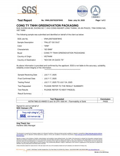 Fire resistance results